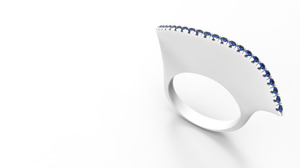 Modern White Twist Plate Ring with Round Diamonds on White background. 3D rendering
