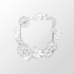 Paper art isolated flowers background on white. Vector eps 10.