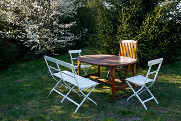 seating area in the spring garden
