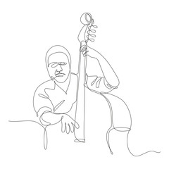 contrabbassista, disegno a singola linea continua