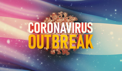 Coronavirus COVID-19 outbreak concept, health threatening virus, background waving national flag of Nicaragua. Pandemic stop Novel Coronavirus outbreak covid-19 3D illustration.