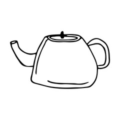 Doodle of hand-drawn teapot. Black-white vector illustration for web, booklets, textiles.