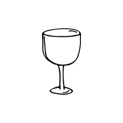 Hand-drawn doodle of a wine glass. Black-white vector illustration for web, booklets, textiles.
