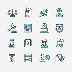 Law and judgement line icons
