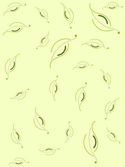 Abstract light yellow background with green leaves.
