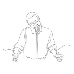 cantante uomo, disegno a singola linea continua