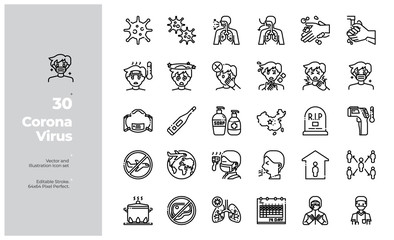 Vector Line Icons Set of Virus Spreading or Coronavirus (COVID-19) Icon. Editable Stroke. Design for Website, Mobile App and Printable Material. Easy to Edit & Customize.