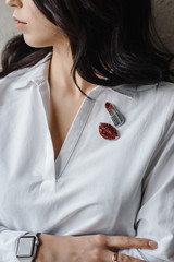 Fashion luxury lady in shirt. Photography of a Attractive girl. Beauty woman in white shirt posing in grey studio. Trendy portrait of seductive sexy girl model in underwear.