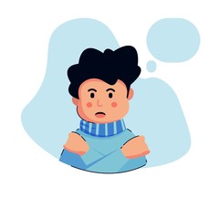 Flat style vector illustration, Boy or man or people with fever. character shivering in the cold. sickness concept. for website landing page, poster, pamphlet or any design
