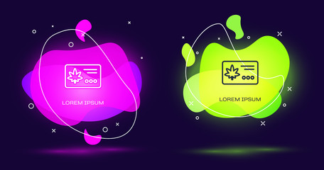 Line Calendar and marijuana or cannabis leaf icon isolated on black background. National weed day. Hemp symbol. Abstract banner with liquid shapes. Vector Illustration