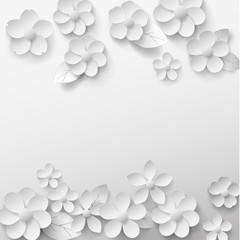 Paper art isolated flowers background on white. Vector eps 10.