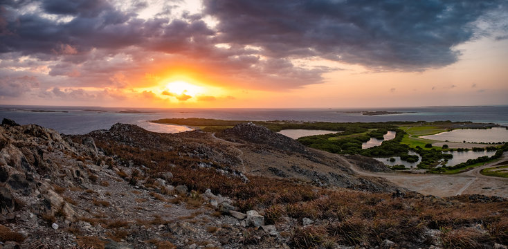 Beautiful and colorful sunset at  Los Roques  National Park. View from lighthouse. 