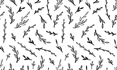 black and white spring branches on a white background. Can be used for print and design. putter illustration