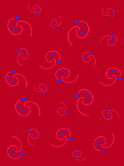 Abstract pink background with stylized pink and blue flowers.