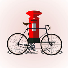 bicycle and red post box illustration vector.