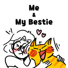 Adorable Cute Me and My Bestie The Cat Concept Doodle Vector Illustration