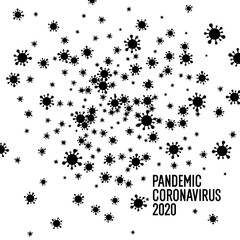 Coronavirus pandemic 2020. Black-and-white poster with the image of viruses. Minimalistic background in a flat style.