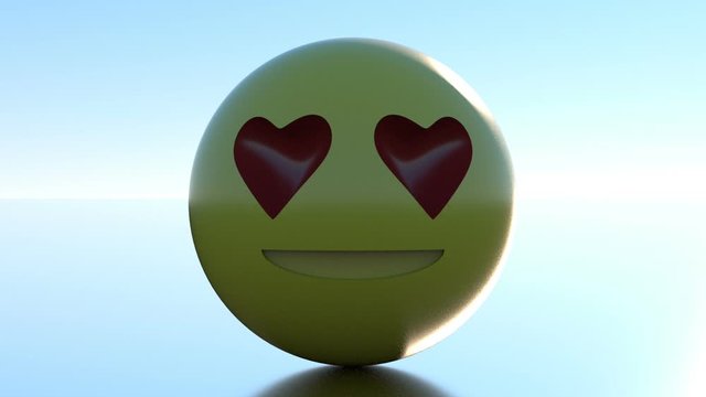 A yellow smiling emoji feels love and the world around is changing.