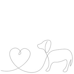 Love heart background with cute puppy. Vector illustration