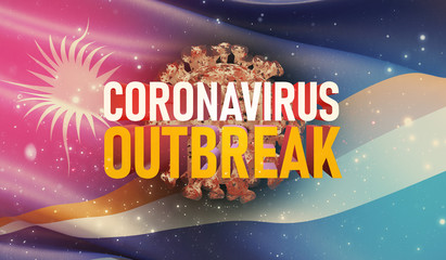 Coronavirus COVID-19 outbreak concept, health threatening virus, background waving national flag of Marshall Islands. Pandemic stop Novel Coronavirus outbreak covid-19 3D illustration.