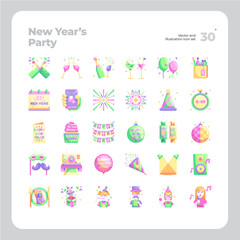 Vector Flat Icons Set of New Year Party and Party Element Icon. Design for Website, Mobile App and Printable Material. Easy to Edit & Customize.