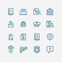 Law and Order Linear Vector Icons Set
