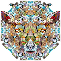 Zentangle goat head with mandala. Hand drawn decorative vector illustration