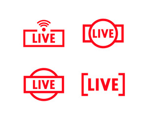 Set of live streaming icons. Red symbols and buttons of live streaming, broadcasting, online stream. Lower third template for tv, shows, movies and live performances. Vector