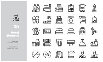 Vector Line Icons Set of Hotel Essential Icon. Editable Stroke. Design for Website, Mobile App and Printable Material. Easy to Edit & Customize.