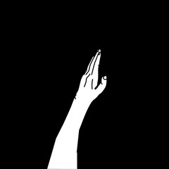 Silhouette gesture hand for design element on black background