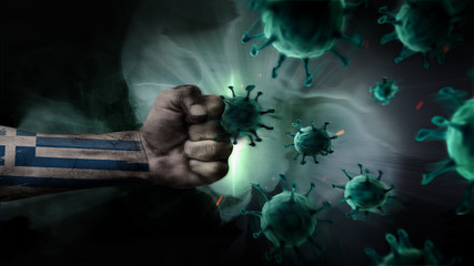 Obraz na płótnie Canvas Greece vs Coronavirus. Fight against deadly virus. Battle of Greece with COVID-19
