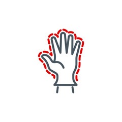 prevention of coronavirus infection single line icon isolated on white. Perfect outline symbol Covid 19 pandemic banner. Quality design element rubber medical glove on a man hand with editable Stroke