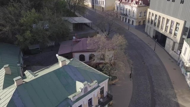 Empty Andrew&rsquo;s Descent in Kyiv, Ukraine. Andriivskiy Uzviz Kyiv. Saint Andrew&rsquo;s Church