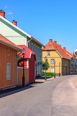 Idyllic street in the city Hjo in Sweden