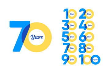 70 Years Anniversary Set Celebrations Elegant Vector Template Design Illustration