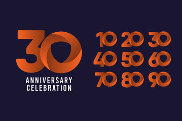30 Years Anniversary Set Celebrations Elegant Vector Template Design Illustration - obrazy, fototapety, plakaty