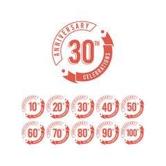 30 Years Anniversary Set Celebrations Elegant Vector Template Design Illustration