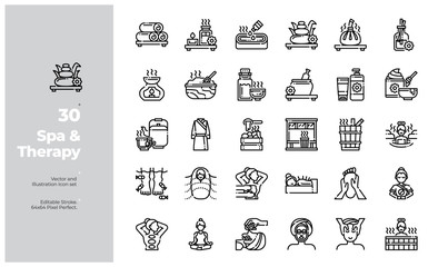 Vector Line Icons Set of Spa & Therapy Icon. Editable Stroke. Design for Website, Mobile App and Printable Material. Easy to Edit & Customize.