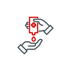 palm with a drop of antiseptic single line icon isolated on white. Perfect outline symbol disinfect hands Coronavirus Covid 19 banner. disinfection hands design element with editable Stroke line