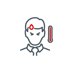 Signs and symptoms Coronavirus single line icon isolated on white. Perfect outline symbol symptoms Covid 19 pandemic banner. Quality design element fever, headache, sore throat with editable Stroke