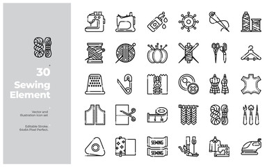 Vector Line Icons Set of Sewing Equipment Icon. Editable Stroke. Design for Website, Mobile App and Printable Material. Easy to Edit & Customize.