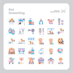 Vector Flat Icons Set of Pet Grooming. Design for Website, Mobile App and Printable Material. Easy to Edit & Customize.