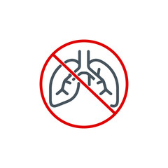illness pneumonia lungs single line icon isolated on white. Perfect outline symbol medical treatment Coronavirus Covid 19 pandemic banner. Quality design element lung disease with editable Stroke