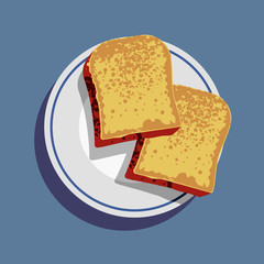 Breakfast toast on a plate, vector graphics