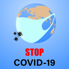 A medical mask protects against the spread of covid-19 coronavirus, the earth in a white medical mask. Concept of a coronavirus quarantine 