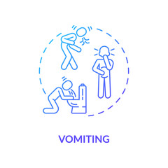 Fototapeta premium Vomiting blue concept icon. Human puking in toilet. Patient with indigestion. Stomach ache. Rotavirus symptom idea thin line illustration. Vector isolated outline RGB color drawing