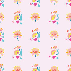 Vector geometric folk art spring pattern on pink background. Happy mothers day design. Event and holidays. Surface pattern design.