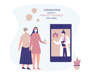 Stay Home. Protect Yourself.Keeping Distance for Decrease Infection Risk For Prevent Virus Covid-19.
Stay Home on Quarantine During the Coronavirus Epidemic. Vector Illustration.