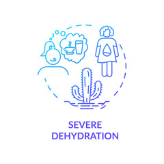 Severe dehydration blue concept icon. Lack of water in human body. Thirsty woman. Girl think of fluid. Rotavirus sign idea thin line illustration. Vector isolated outline RGB color drawing