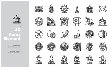 Vector Line Icons Set of South Korea Icon. Editable Stroke. Design for Website, Mobile App and Printable Material. Easy to Edit & Customize. - obrazy, fototapety, plakaty